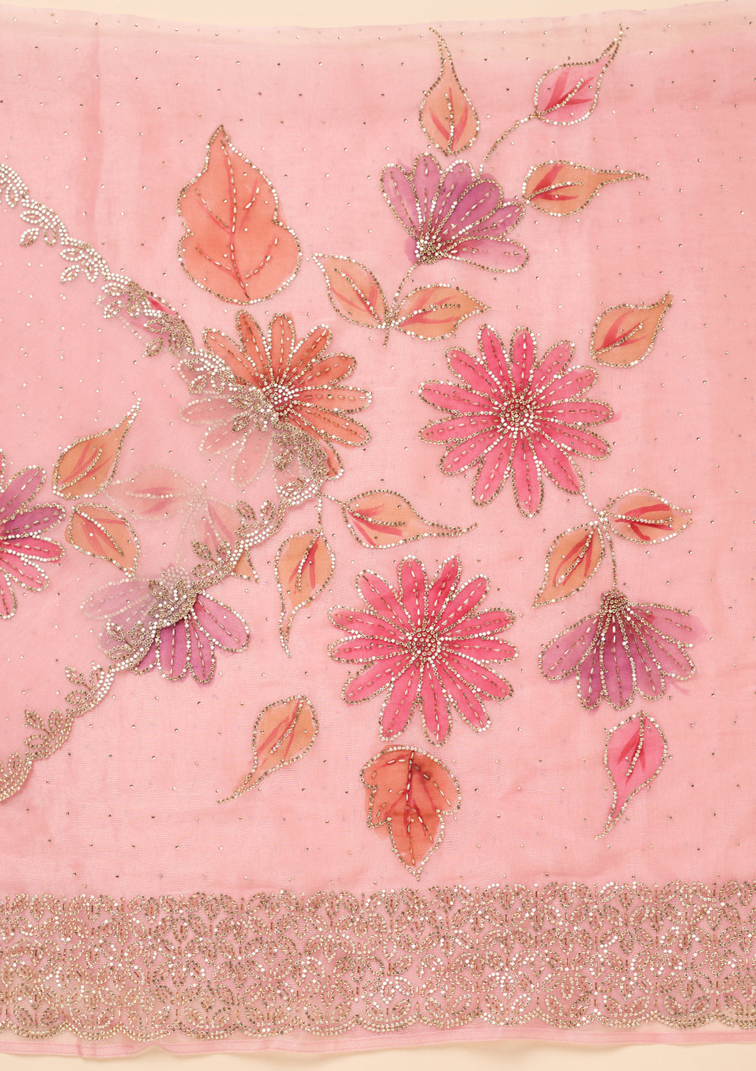 Baby Pink Stonework (Gold) Tissue Unstitched Salwar Suit