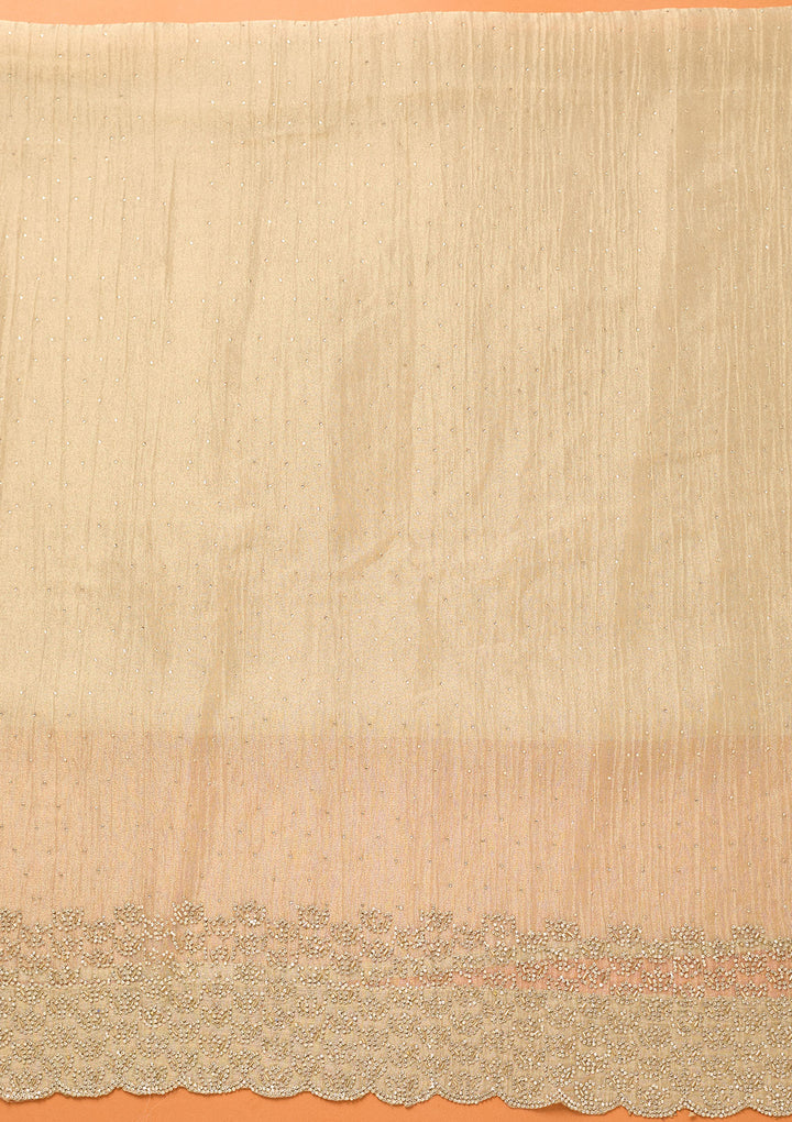 Beige Tissue Gold Stonework Unstitched Dress Material With Matching Bottom And Dupatta
