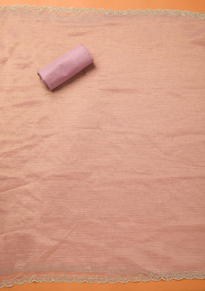Lavender Tissue Gold Stonework Unstitched Dress Material With Matching Bottom And Dupatta