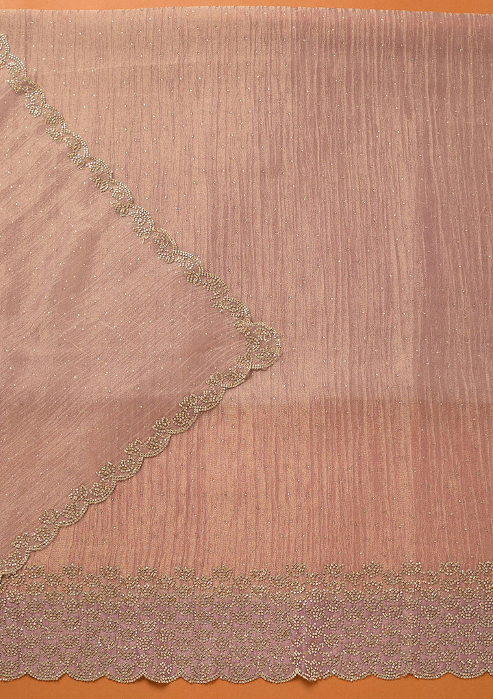 Lavender Tissue Gold Stonework Unstitched Dress Material With Matching Bottom And Dupatta