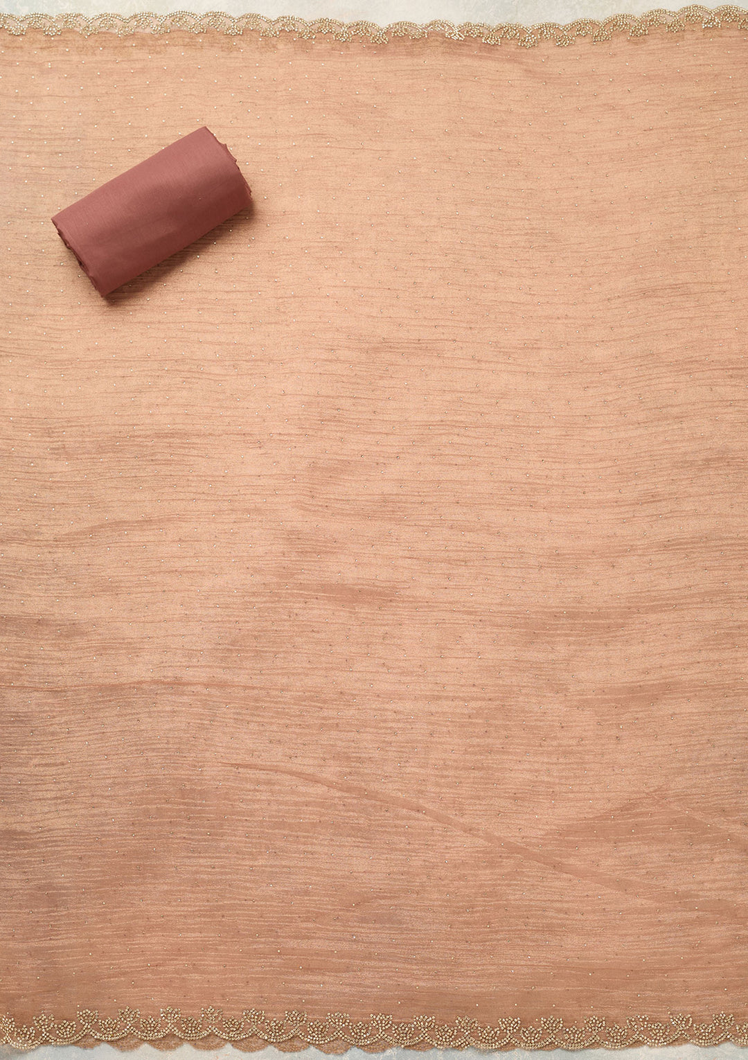 Peach Tissue Gold Stonework Unstitched Dress Material With Matching Bottom And Dupatta