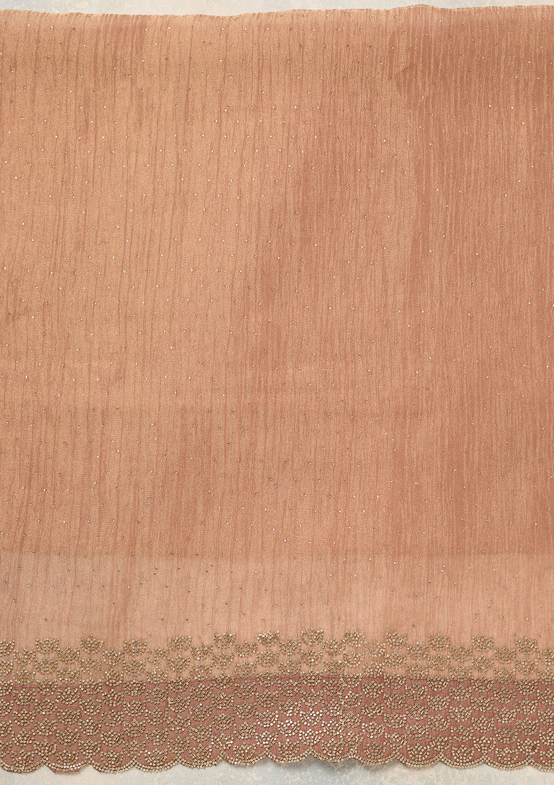 Peach Tissue Gold Stonework Unstitched Dress Material With Matching Bottom And Dupatta