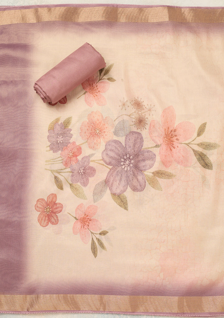 Lavender Chanderi Cutdana Unstitched Dress Material With Matching Bottom And Dupatta