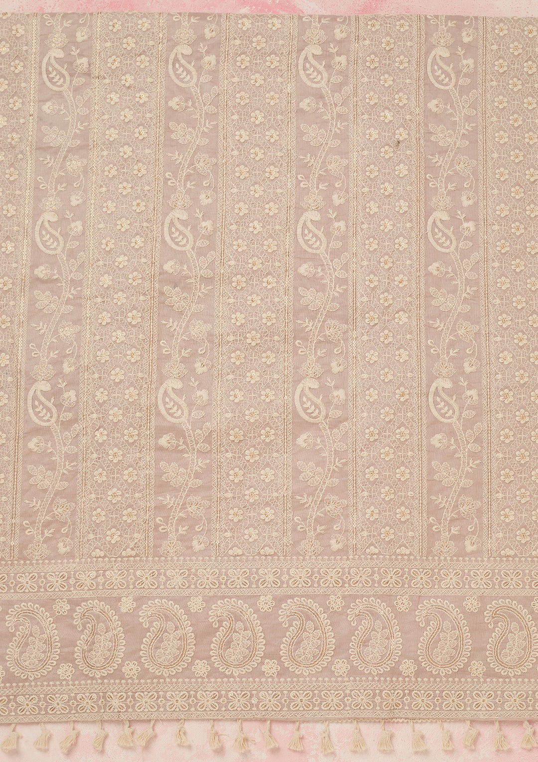Mauve Chanderi Threadwork Unstitched Dress Material With Matching Bottom And Dupatta
