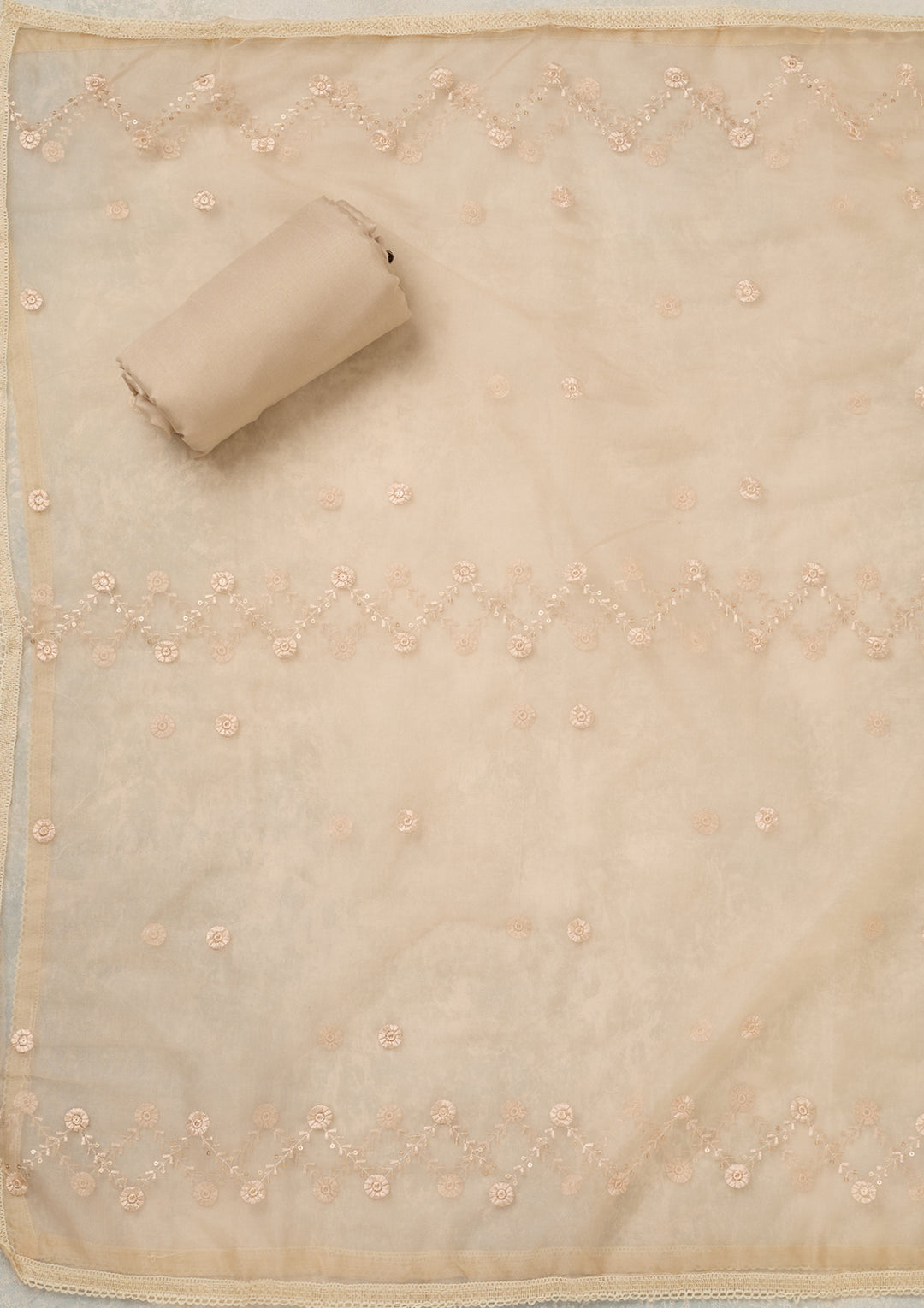 Off White Zariwork (Gold) Organza Unstitched Salwar Suit