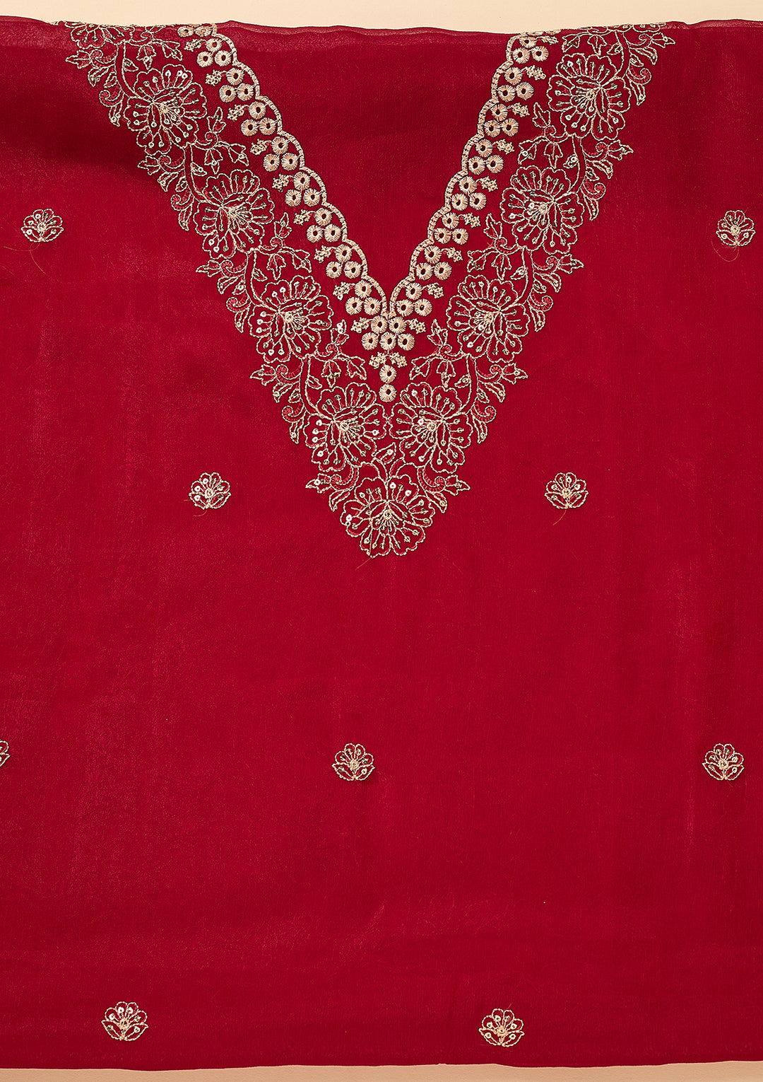 Rani Pink Shimmer Threadwork Unstitched Dress Material With Matching Bottom And Dupatta