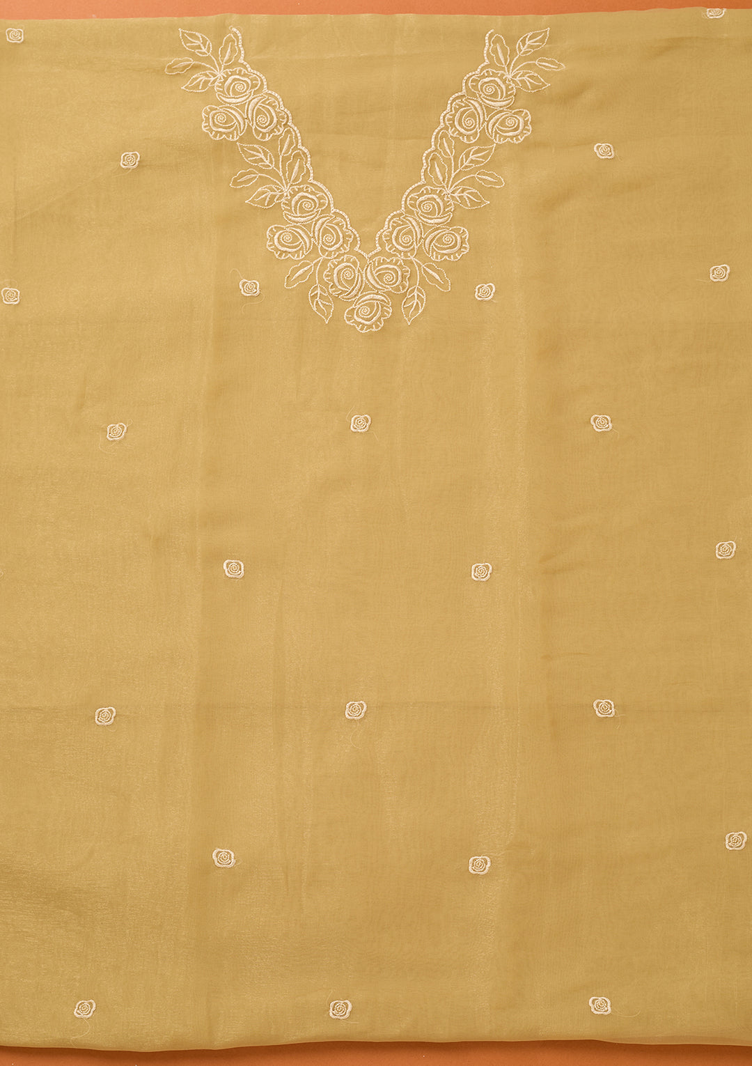 Beige Threadwork Tissue Unstitched Salwar Suit