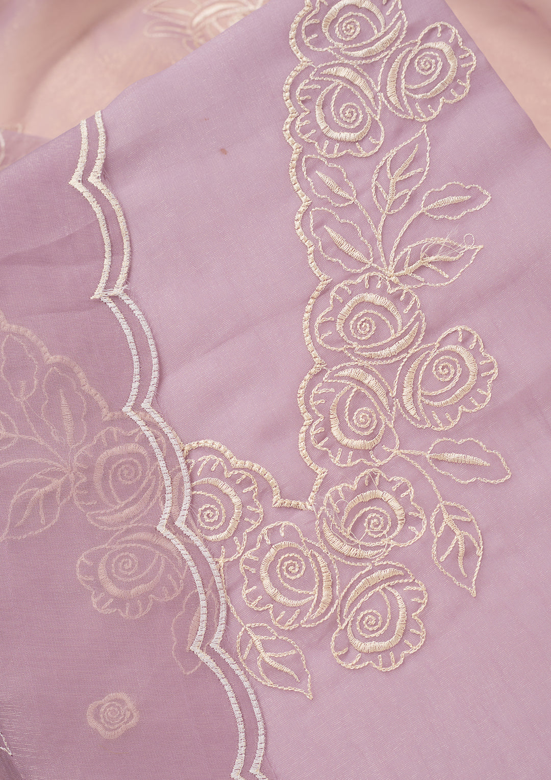 Lavender Tissue Threadwork Unstitched Dress Material With Matching Bottom And Dupatta