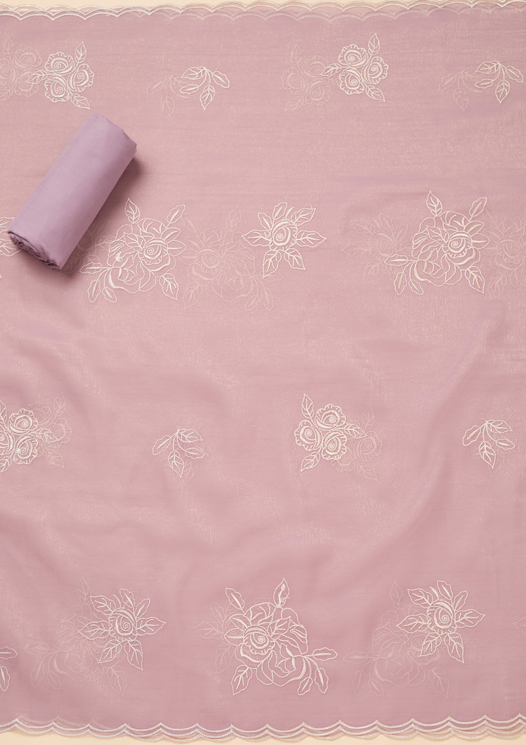 Lavender Tissue Threadwork Unstitched Dress Material With Matching Bottom And Dupatta