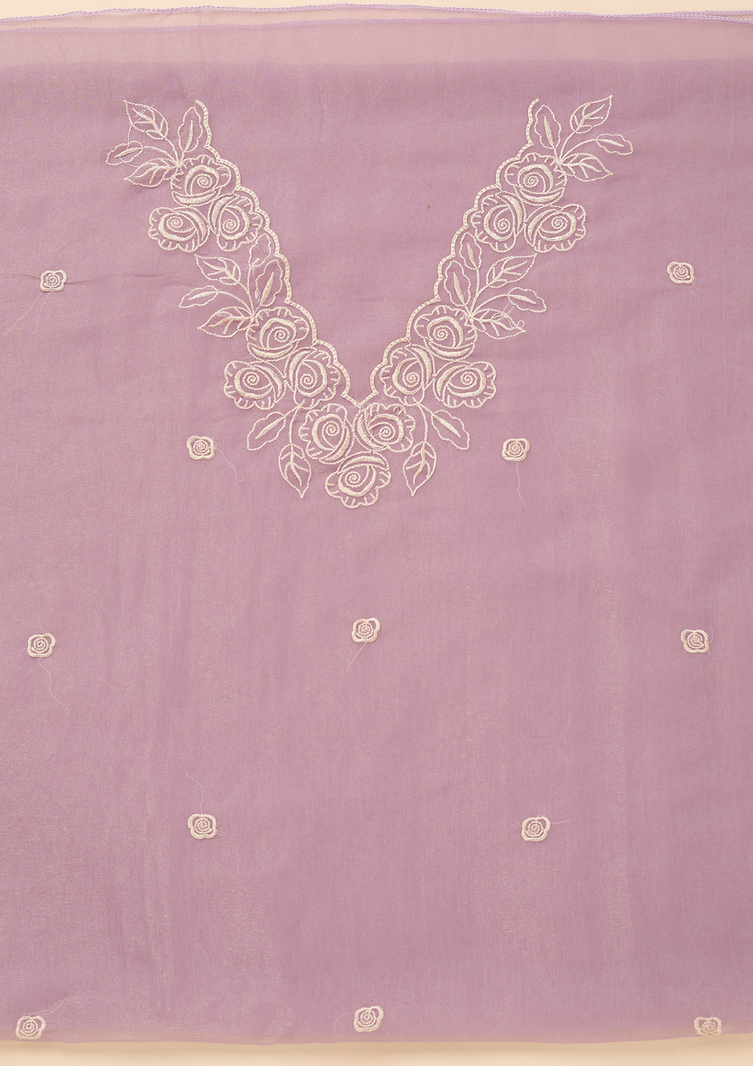 Lavender Tissue Threadwork Unstitched Dress Material With Matching Bottom And Dupatta