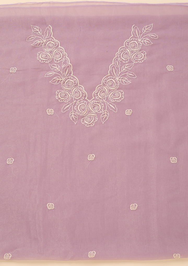 Lavender Tissue Threadwork Unstitched Dress Material With Matching Bottom And Dupatta