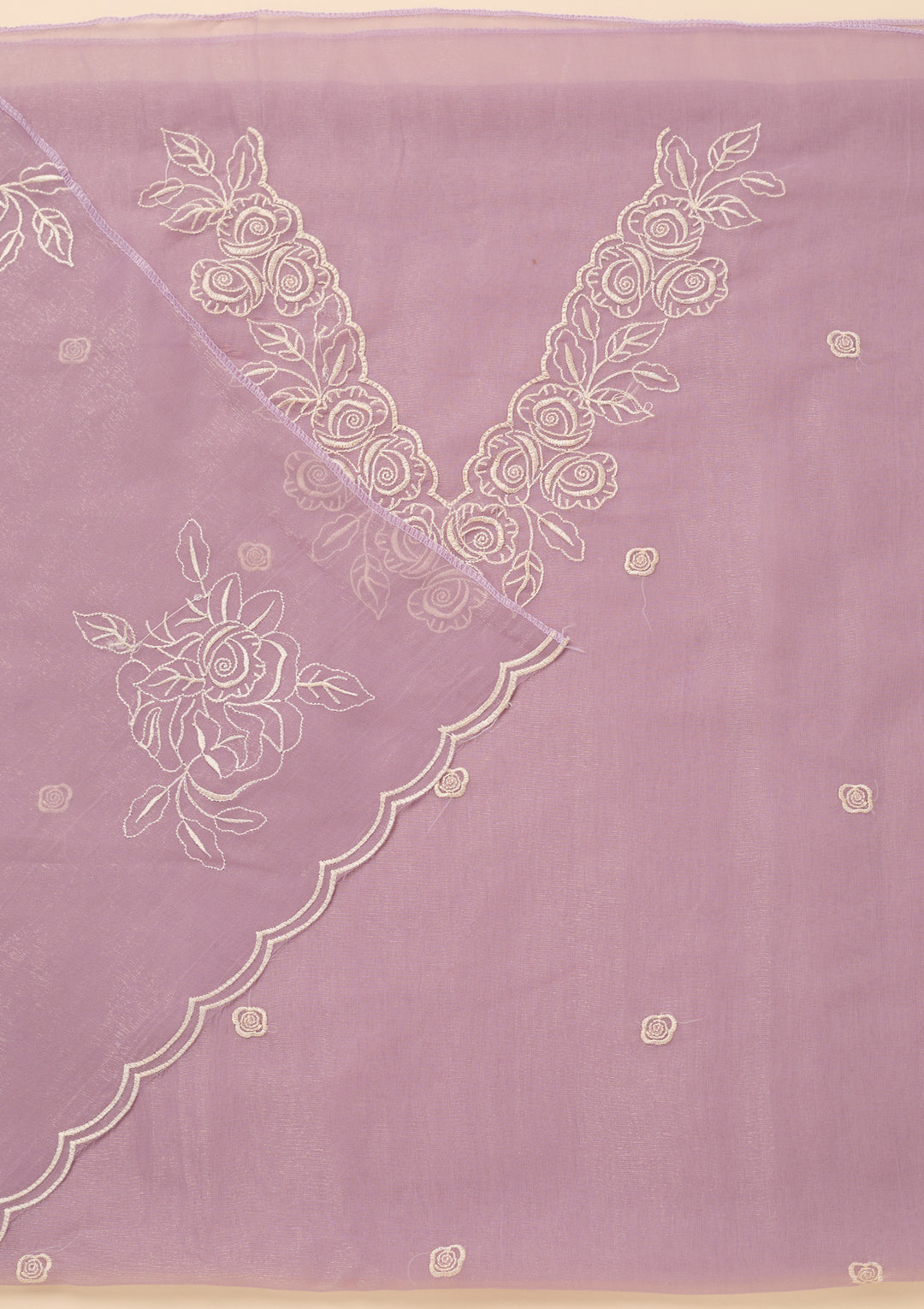 Lavender Tissue Threadwork Unstitched Dress Material With Matching Bottom And Dupatta