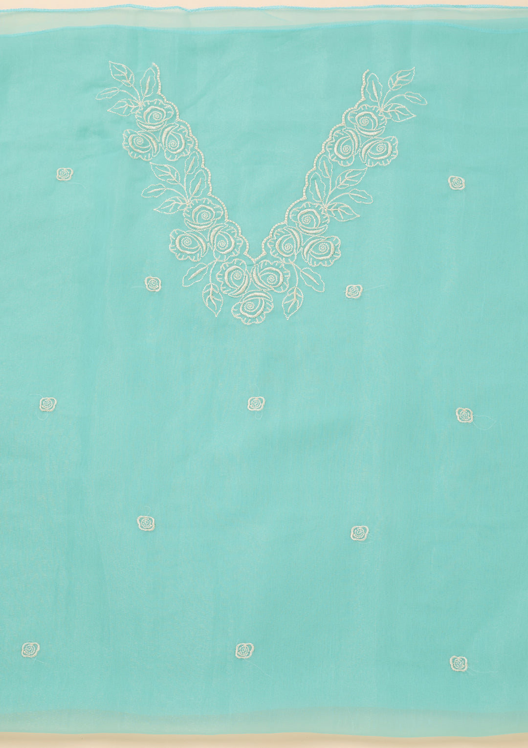 Sky Blue Tissue Threadwork Unstitched Dress Material With Matching Bottom And Dupatta