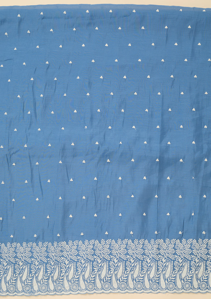 Blue Threadwork Chanderi Unstitched Salwar Suit