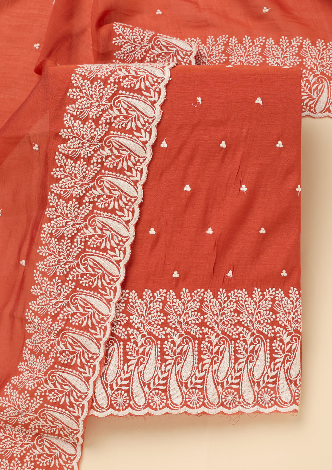 Rust Threadwork Chanderi Unstitched Salwar Suit