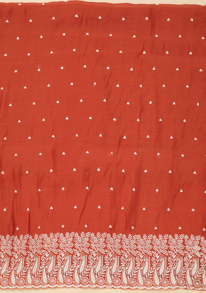 Rust Threadwork Chanderi Unstitched Salwar Suit