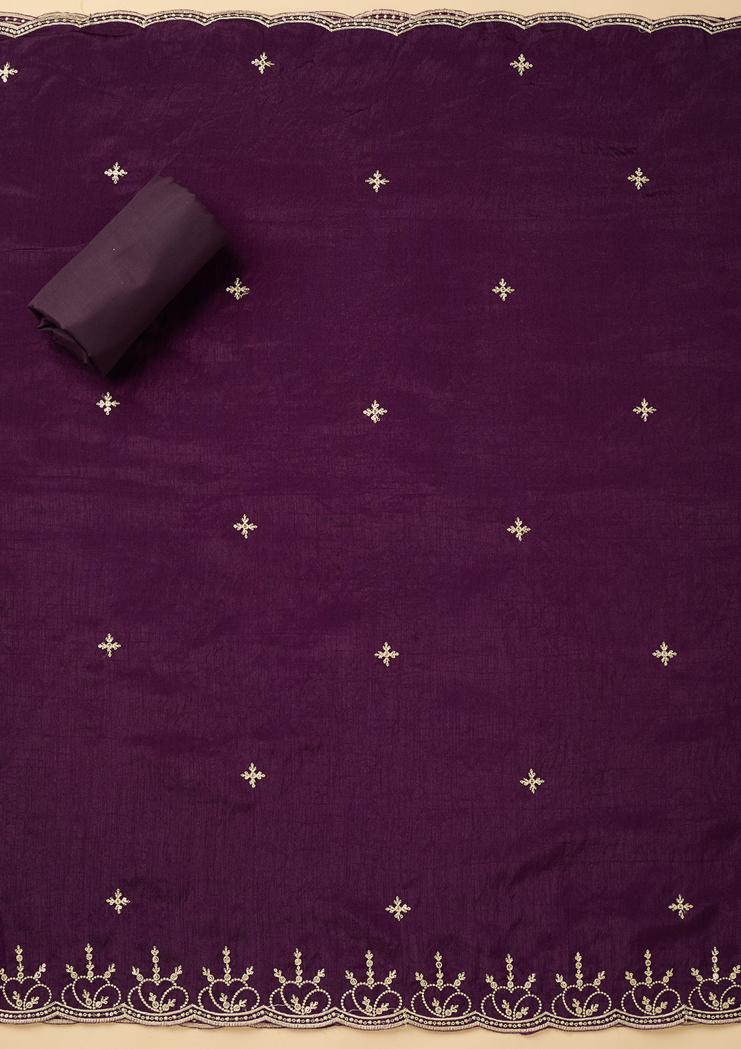 Purple Threadwork Crepe Unstitched Salwar Suit