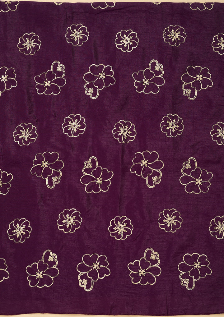 Purple Threadwork Crepe Unstitched Salwar Suit