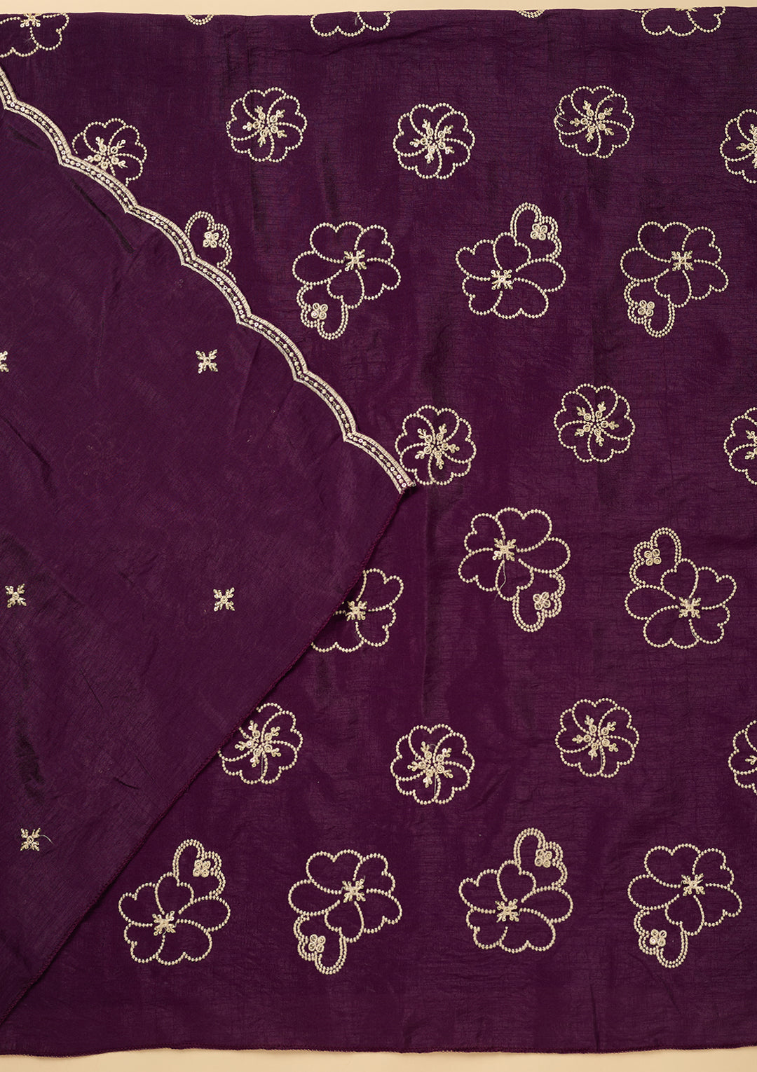 Purple Threadwork Crepe Unstitched Salwar Suit