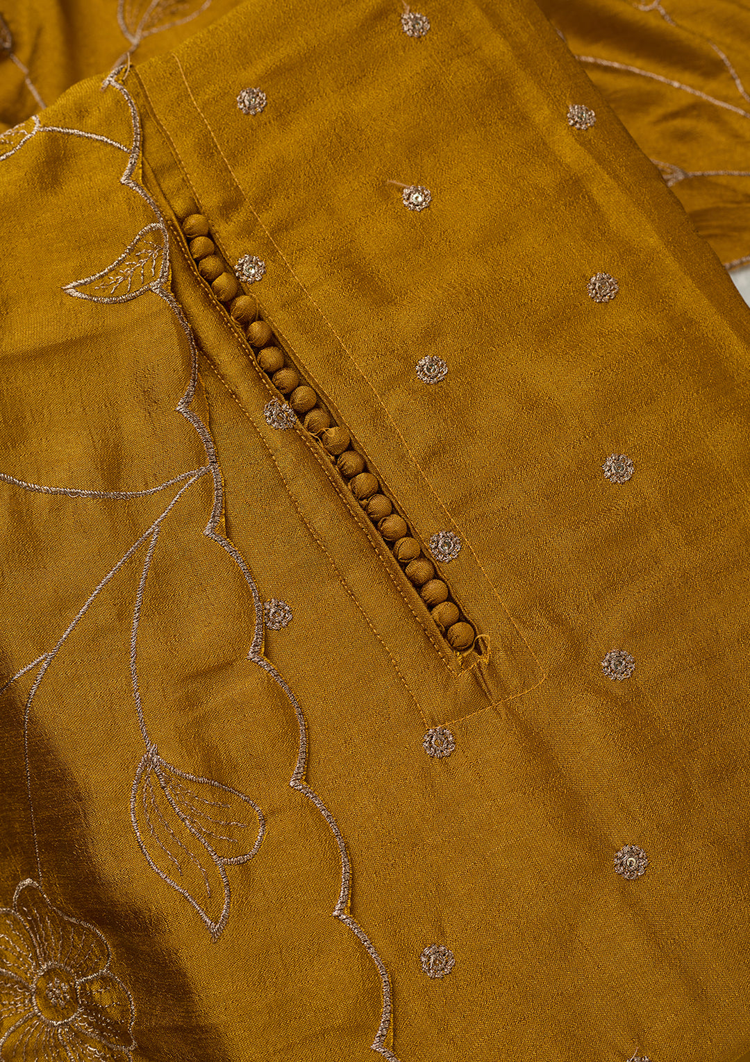 Mustard Zariwork (Gold) Soft Raw Silk Unstitched Salwar Suit