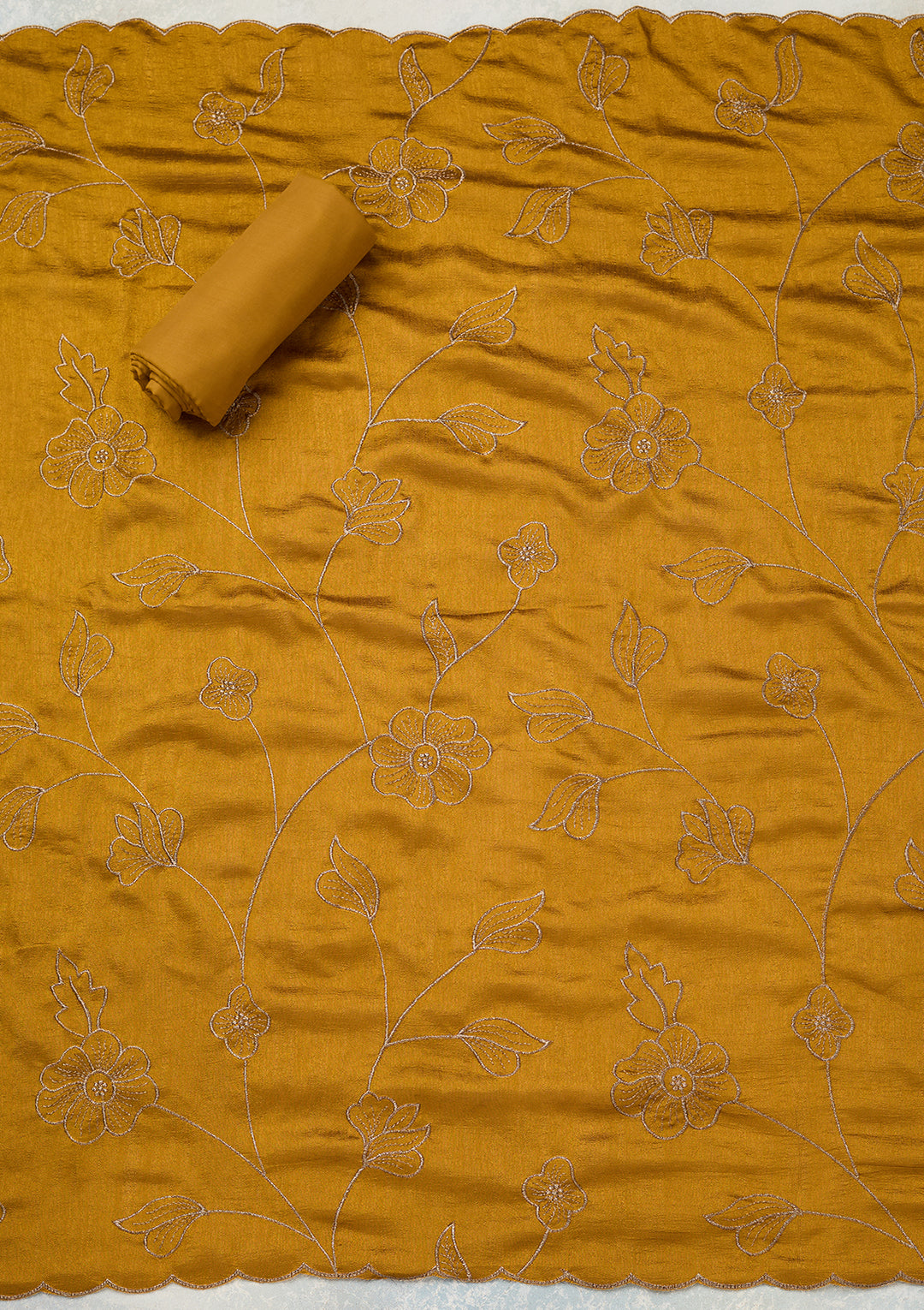 Mustard Zariwork (Gold) Soft Raw Silk Unstitched Salwar Suit