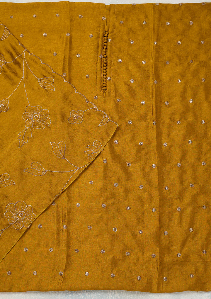 Mustard Zariwork (Gold) Soft Raw Silk Unstitched Salwar Suit