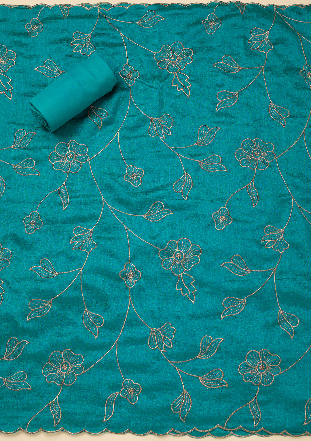 Peacock Green Zariwork (Gold) Soft Raw Silk Unstitched Salwar Suit