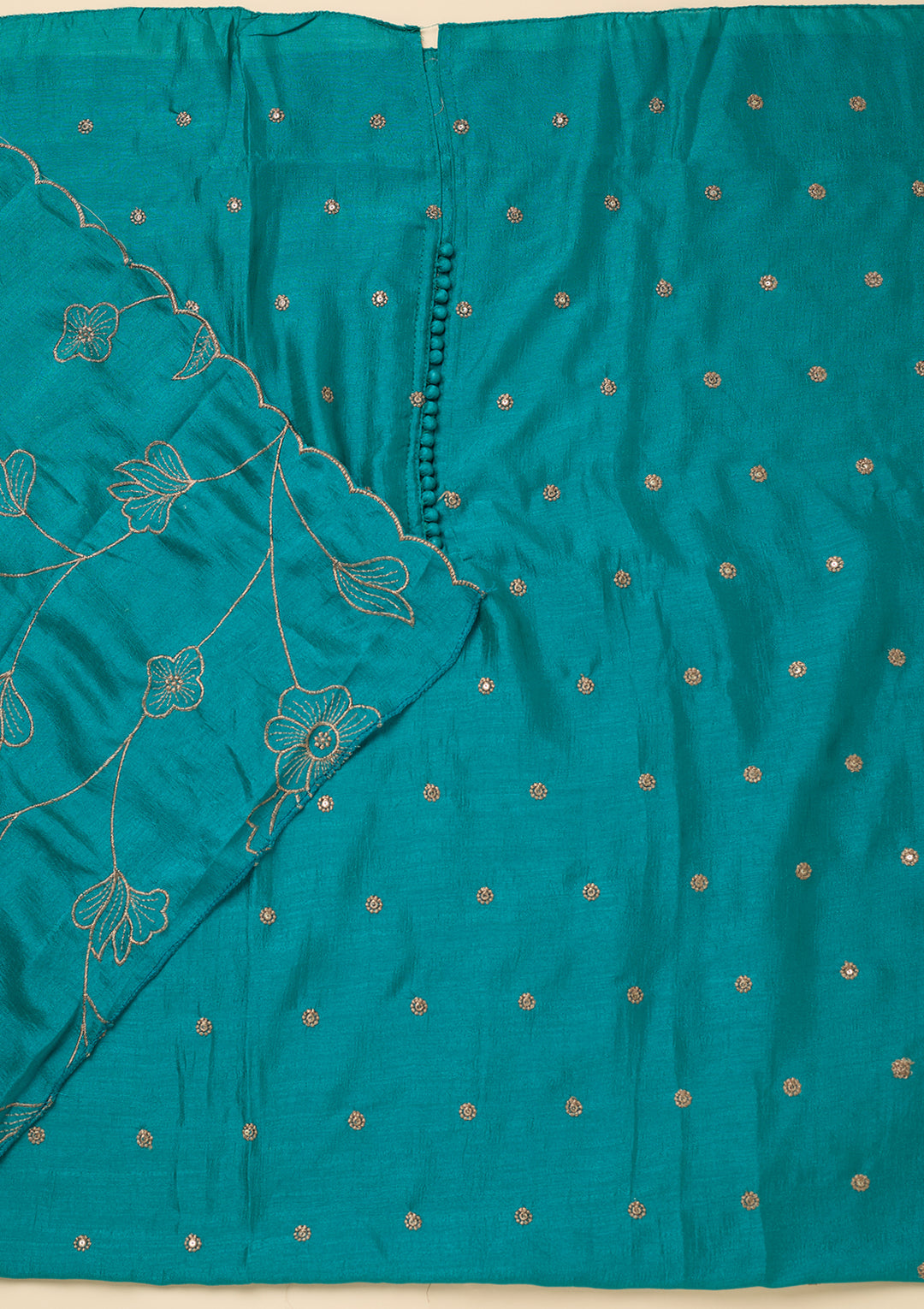 Peacock Green Zariwork (Gold) Soft Raw Silk Unstitched Salwar Suit