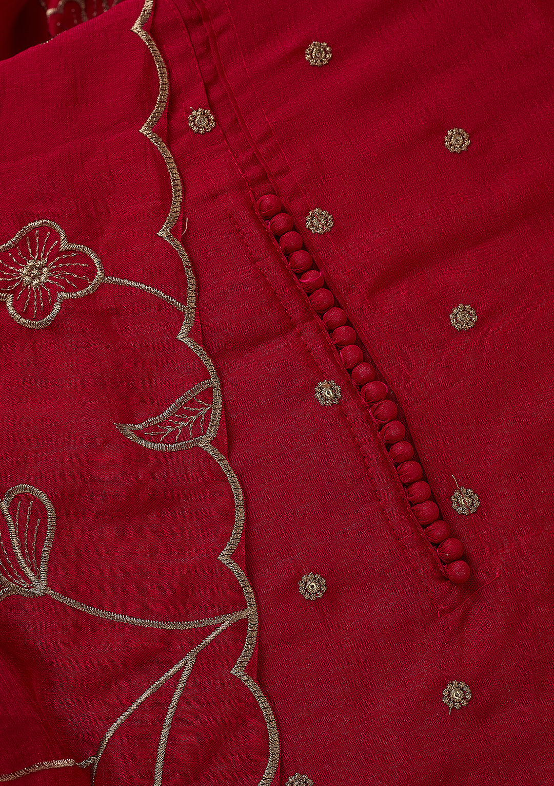 Rani Pink Soft Raw Silk Gold Zariwork Unstitched Dress Material With Matching Bottom And Dupatta