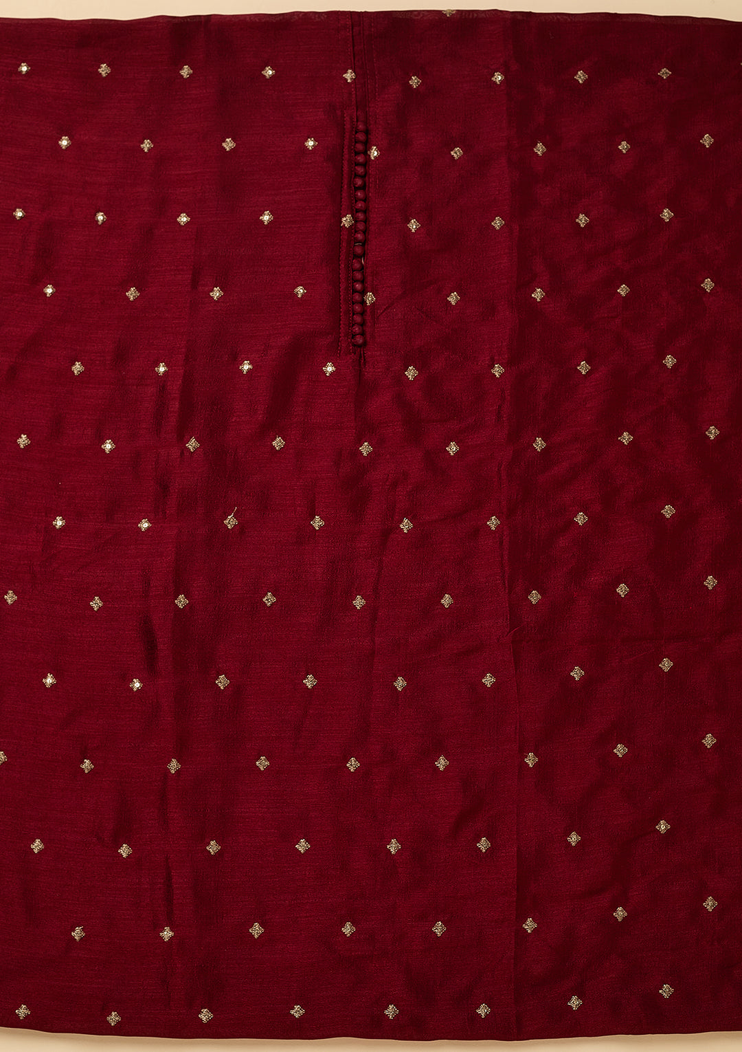Maroon Soft Raw Silk Gold Zariwork Unstitched Dress Material With Matching Bottom And Dupatta