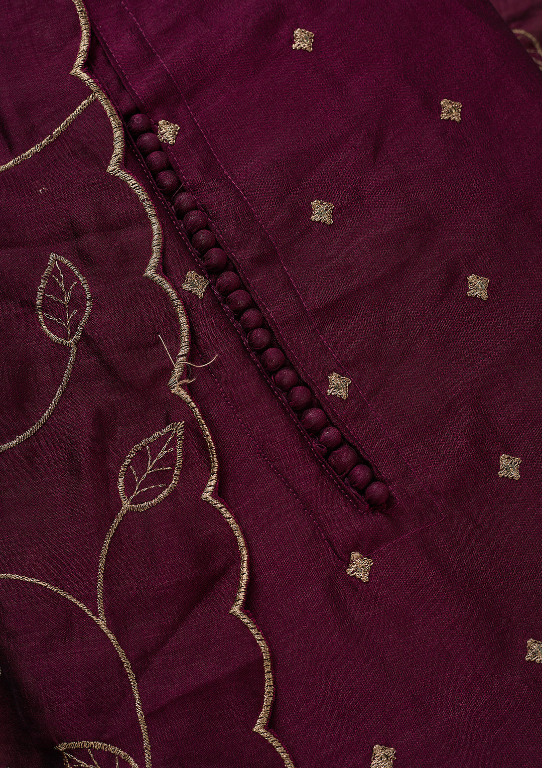 Wine Zariwork (Gold) Soft Raw Silk Unstitched Salwar Suit