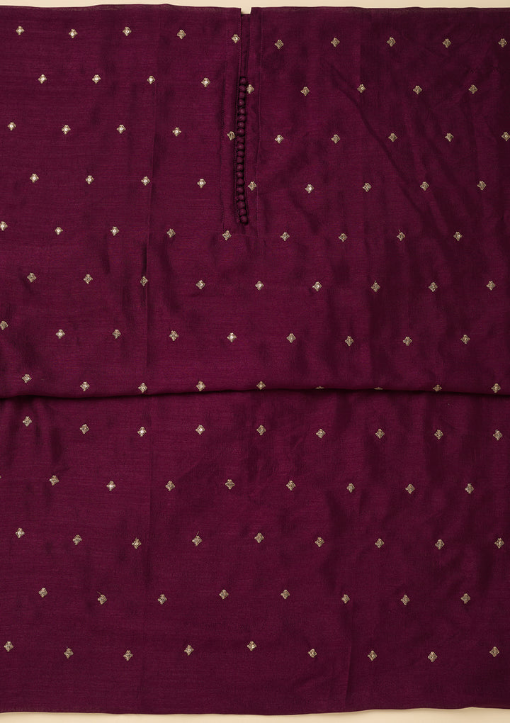 Wine Zariwork (Gold) Soft Raw Silk Unstitched Salwar Suit