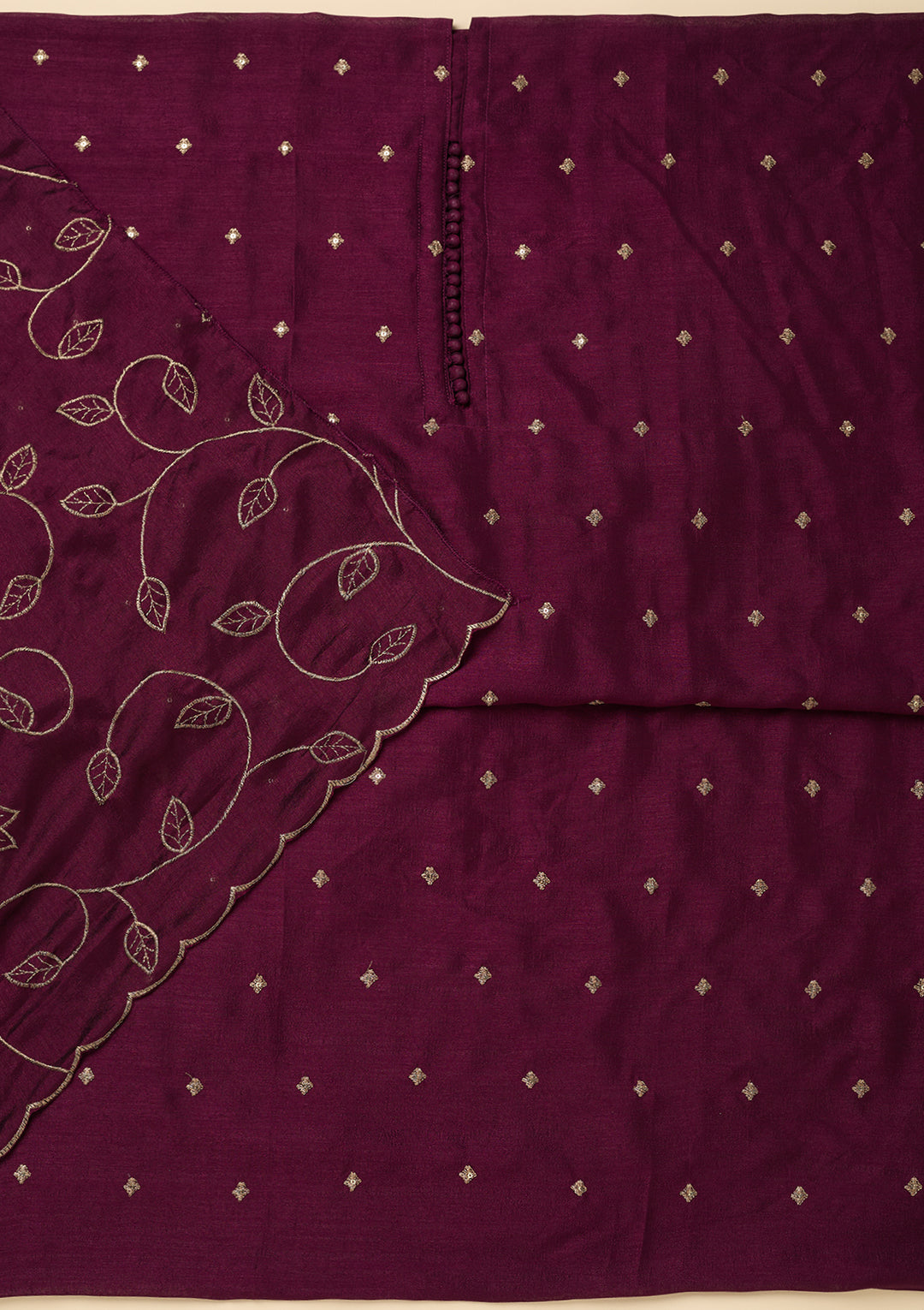 Wine Zariwork (Gold) Soft Raw Silk Unstitched Salwar Suit