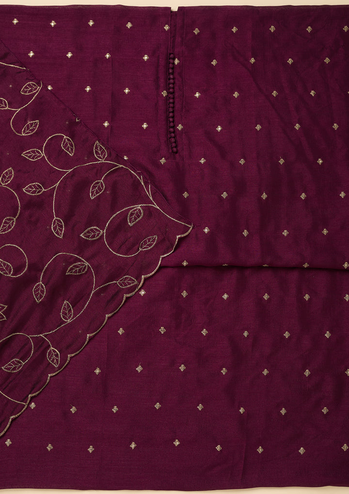 Wine Zariwork (Gold) Soft Raw Silk Unstitched Salwar Suit