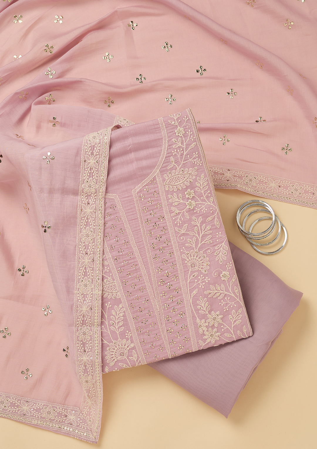 Lavender Threadwork Cotton Unstitched Salwar Suit