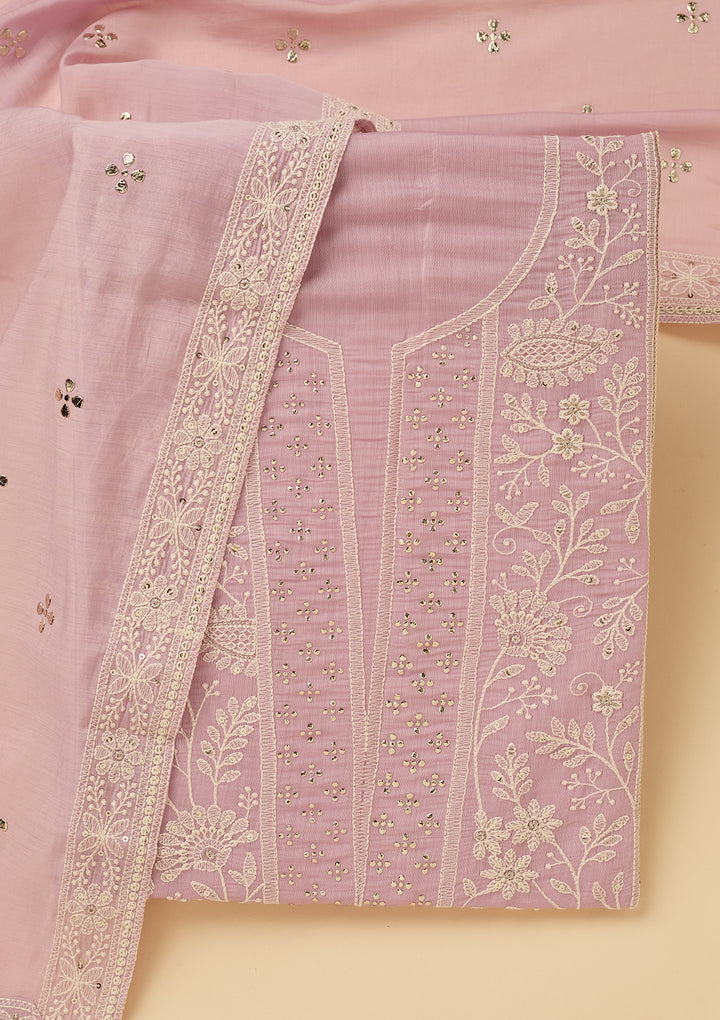 Lavender Threadwork Cotton Unstitched Salwar Suit