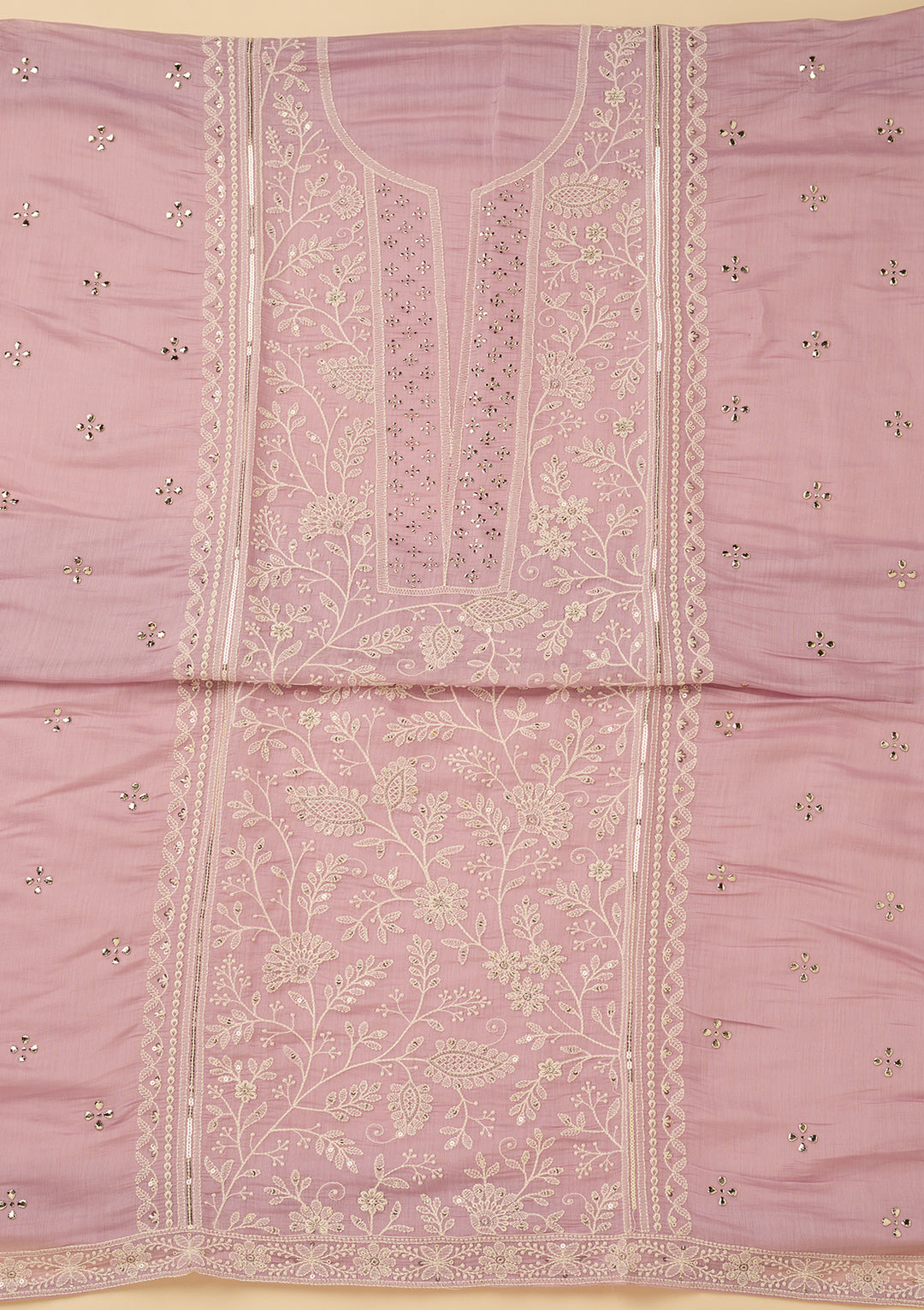 Lavender Threadwork Cotton Unstitched Salwar Suit
