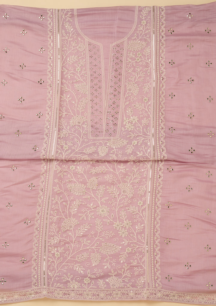 Lavender Threadwork Cotton Unstitched Salwar Suit