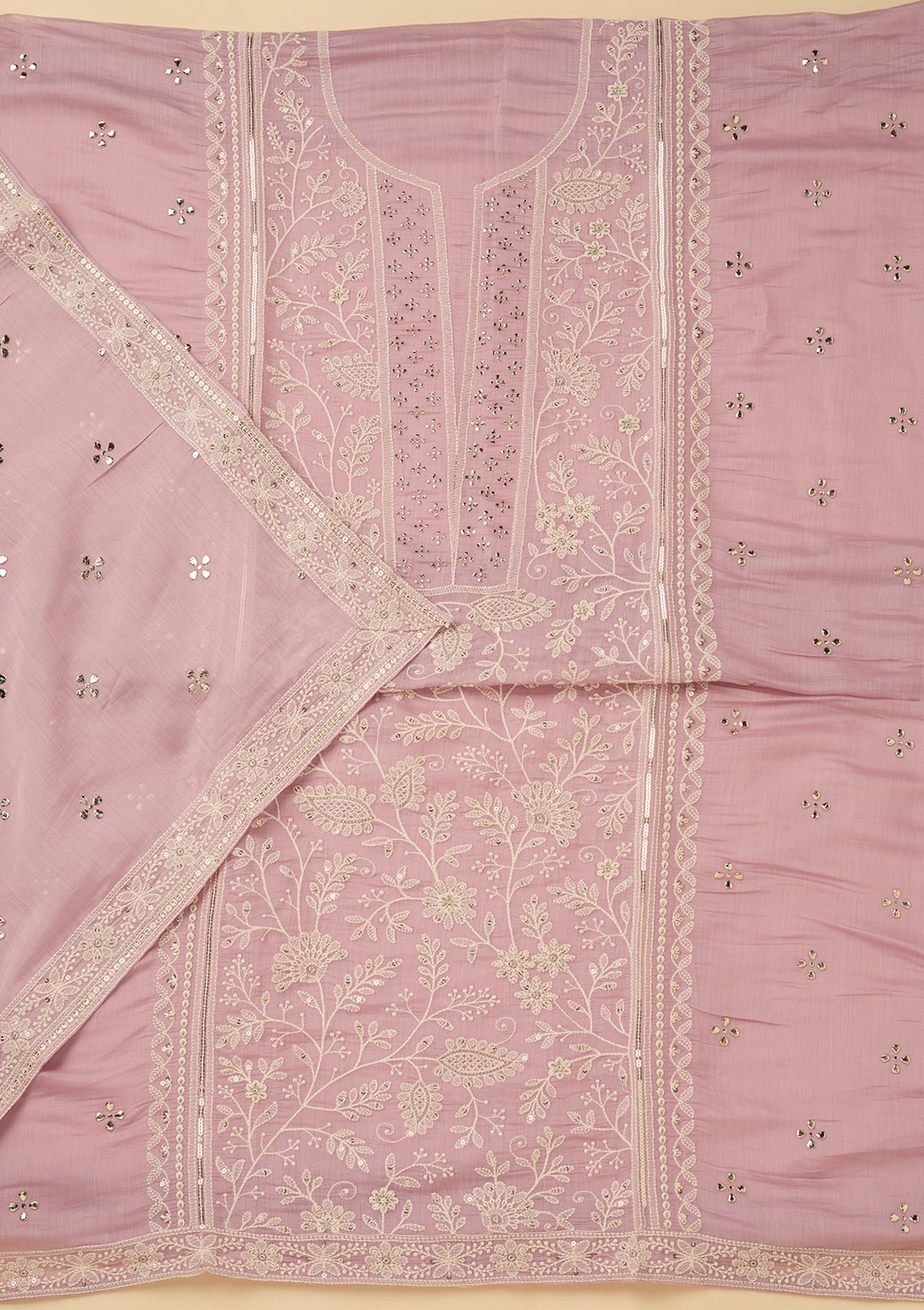 Lavender Threadwork Cotton Unstitched Salwar Suit