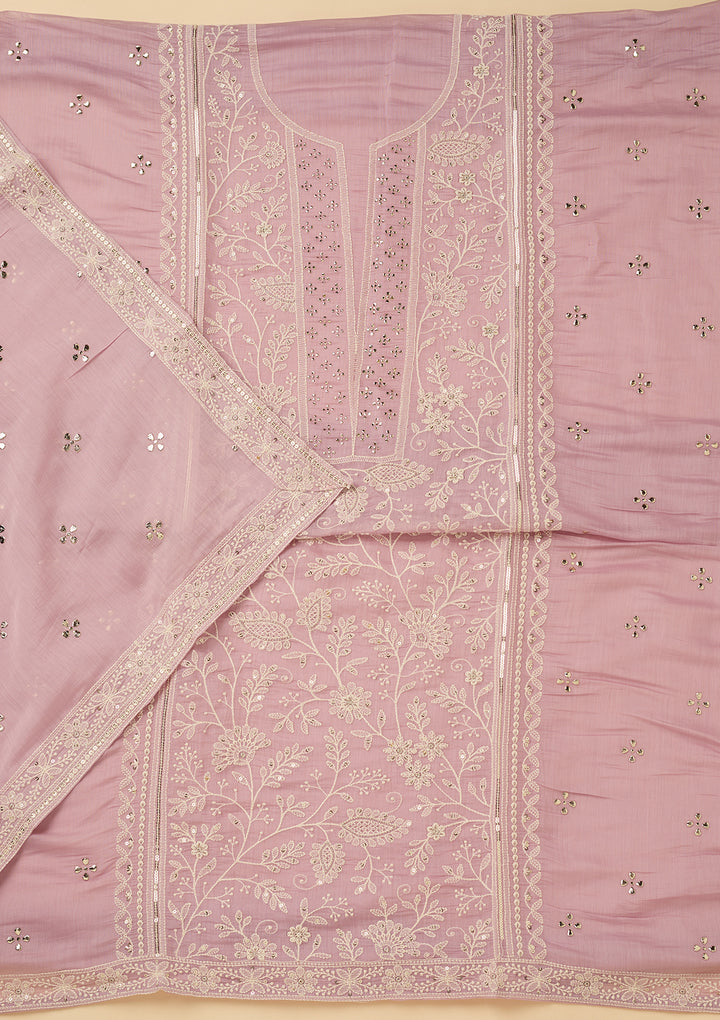 Lavender Threadwork Cotton Unstitched Salwar Suit