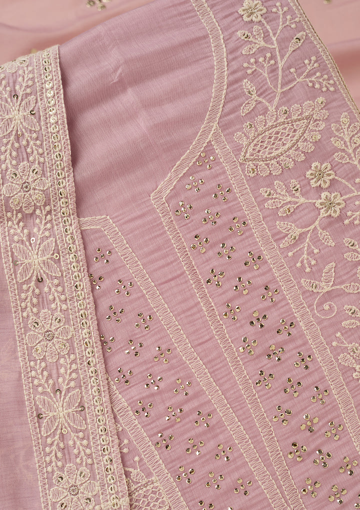 Lavender Threadwork Cotton Unstitched Salwar Suit