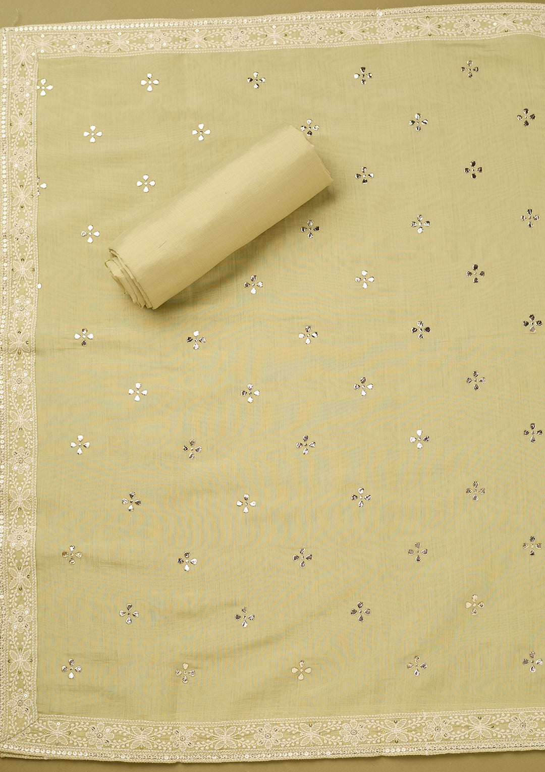 Pista Green Threadwork Cotton Unstitched Salwar Suit
