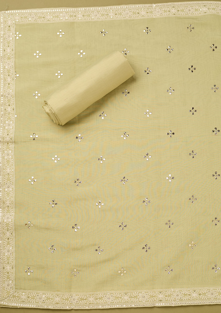 Pista Green Threadwork Cotton Unstitched Salwar Suit