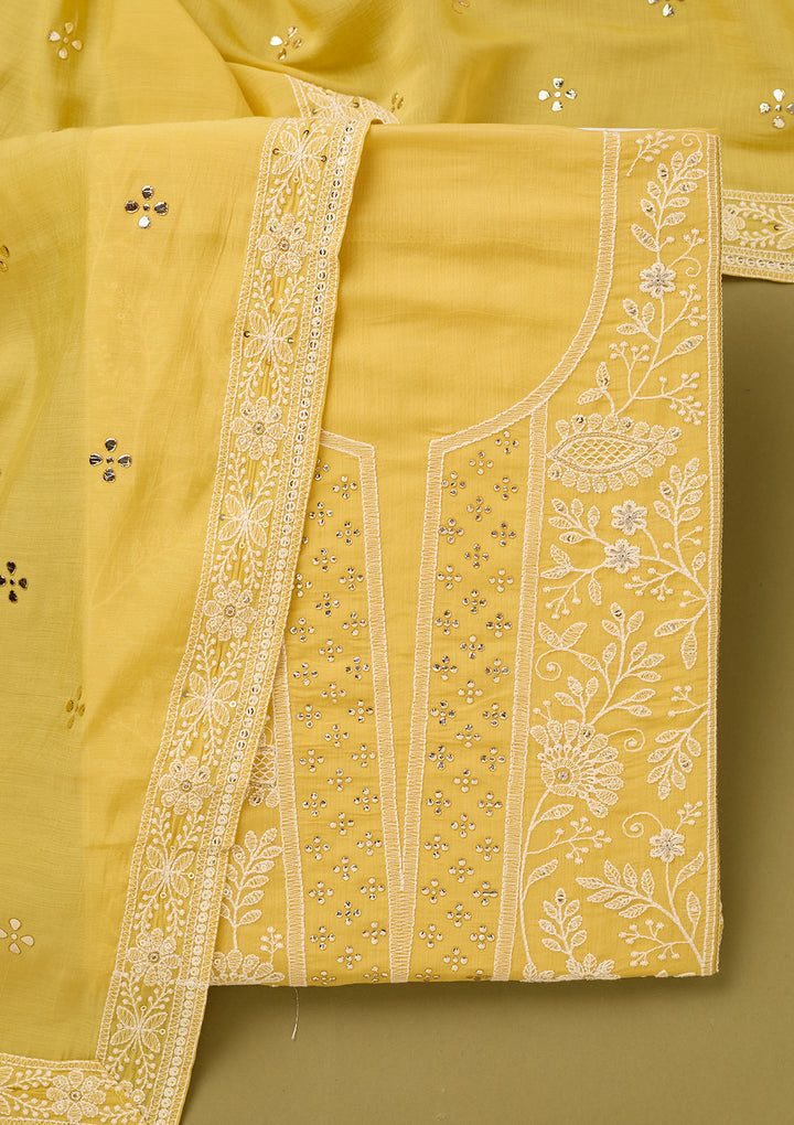 Yellow Threadwork Cotton Unstitched Salwar Suit