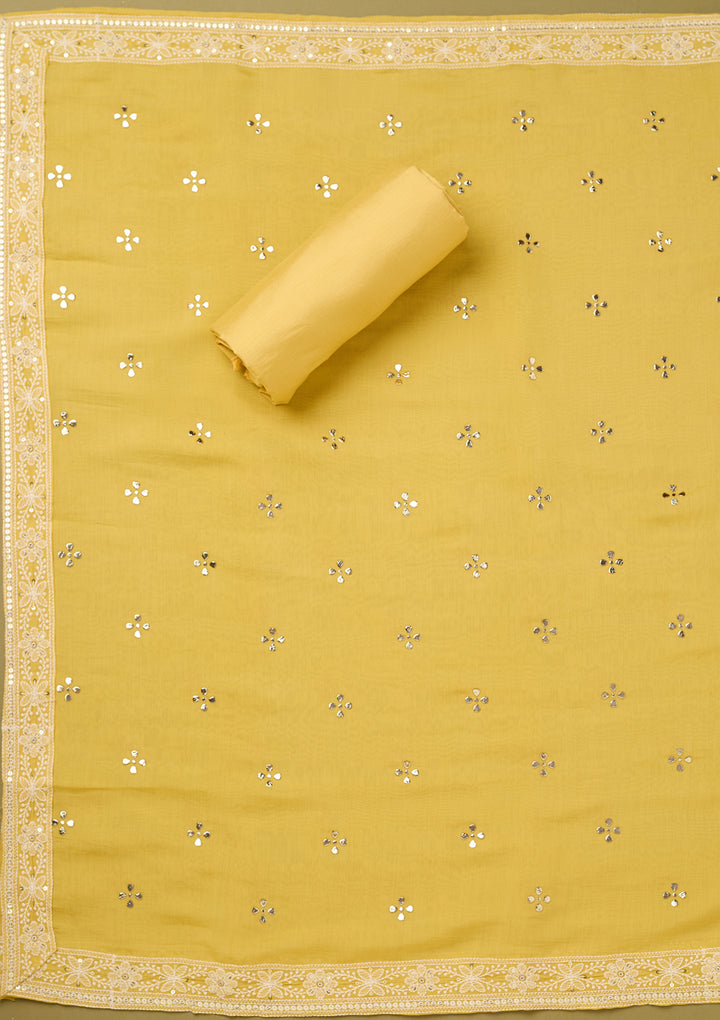 Yellow Threadwork Cotton Unstitched Salwar Suit