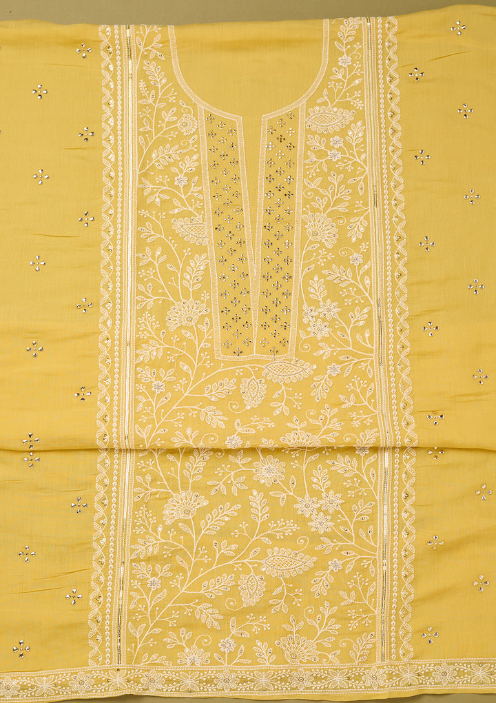 Yellow Threadwork Cotton Unstitched Salwar Suit