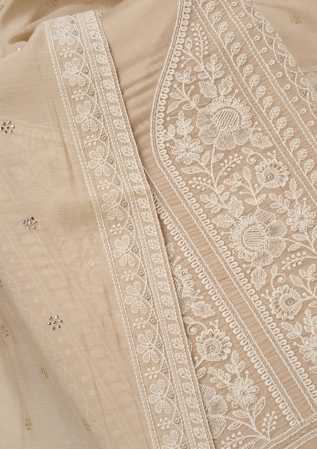 Brown Threadwork Cotton Unstitched Salwar Suit