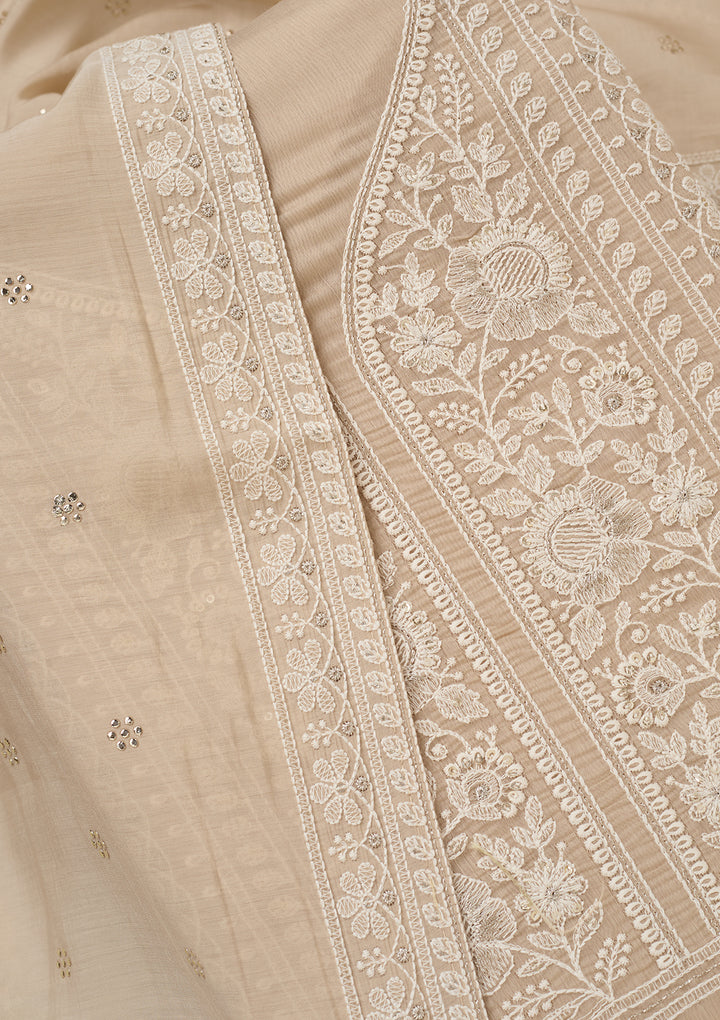 Brown Threadwork Cotton Unstitched Salwar Suit