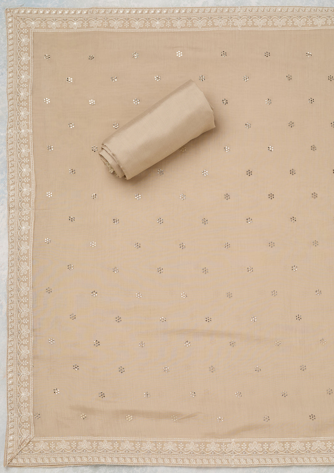 Brown Threadwork Cotton Unstitched Salwar Suit