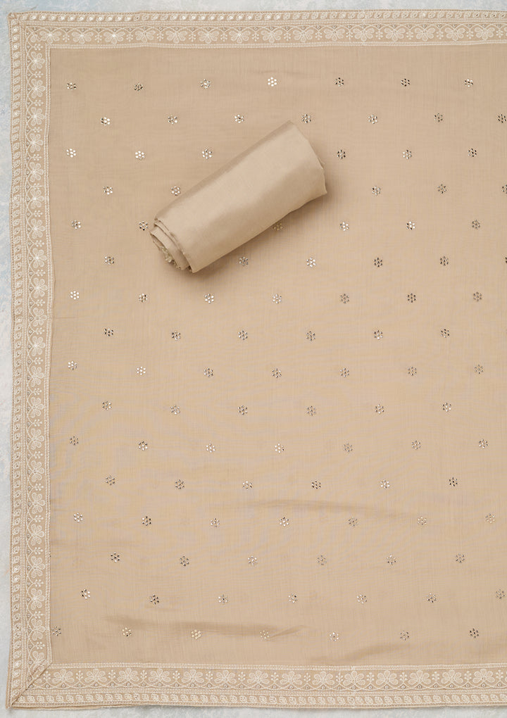 Brown Threadwork Cotton Unstitched Salwar Suit